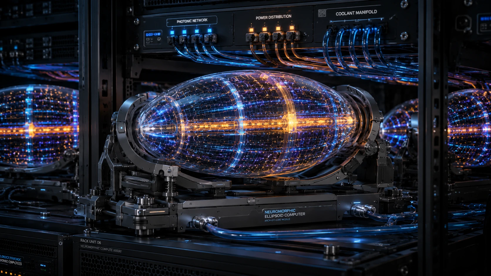 Neuromorphic ellipsoid computer installed in a rack-scale engineering environment