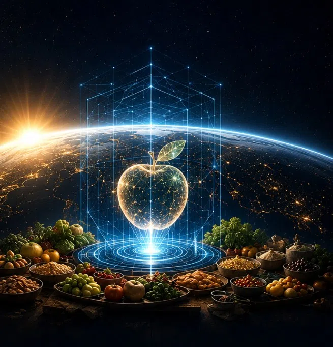 NanoFeast holographic food fabrication over Earth