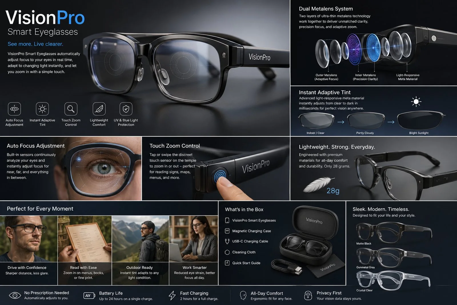 Adaptive eyeglasses technical rendering