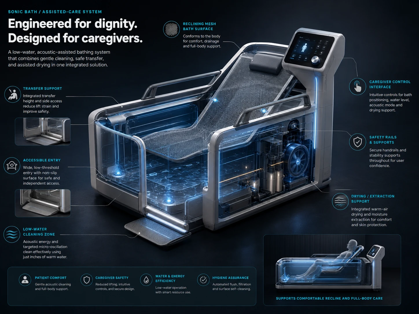 Sonic Bath assisted-care bath architecture callout