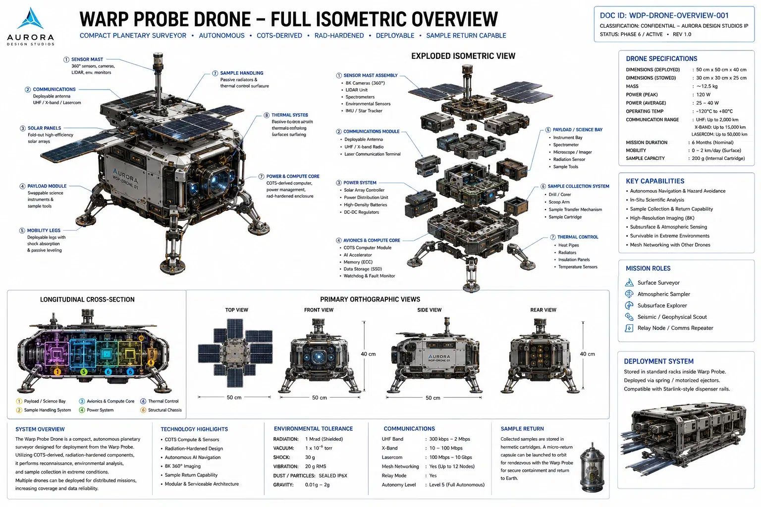 Warp Probe Drone — Full Isometric Overview