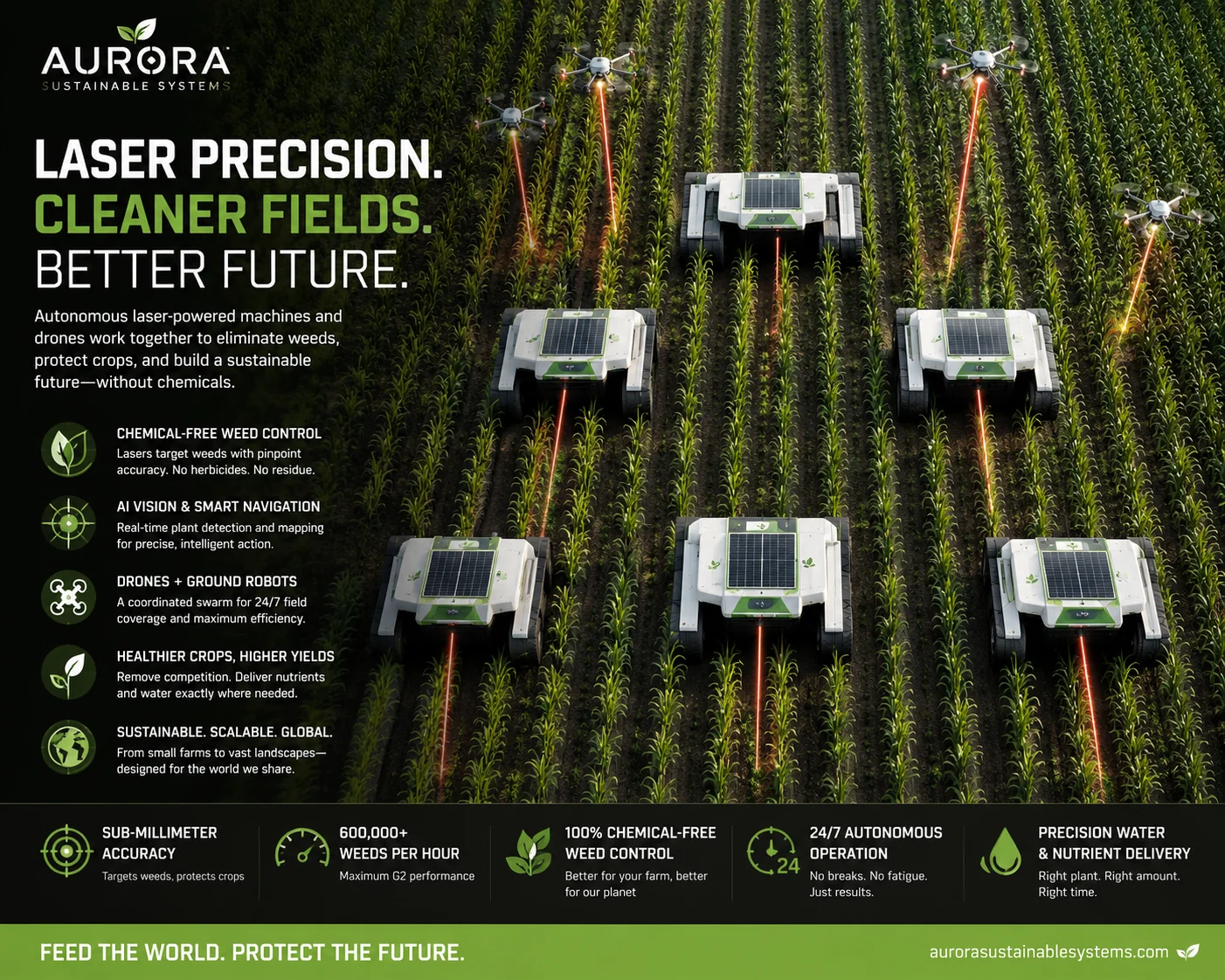 Aerial coordinated robots and drones in a crop field