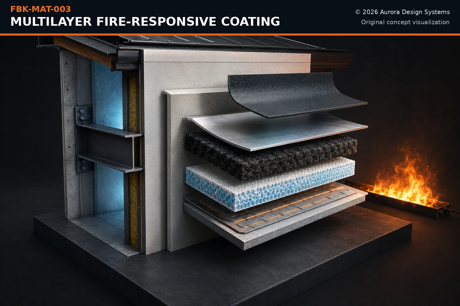 Multilayer Fire-Responsive Coating concept visualization