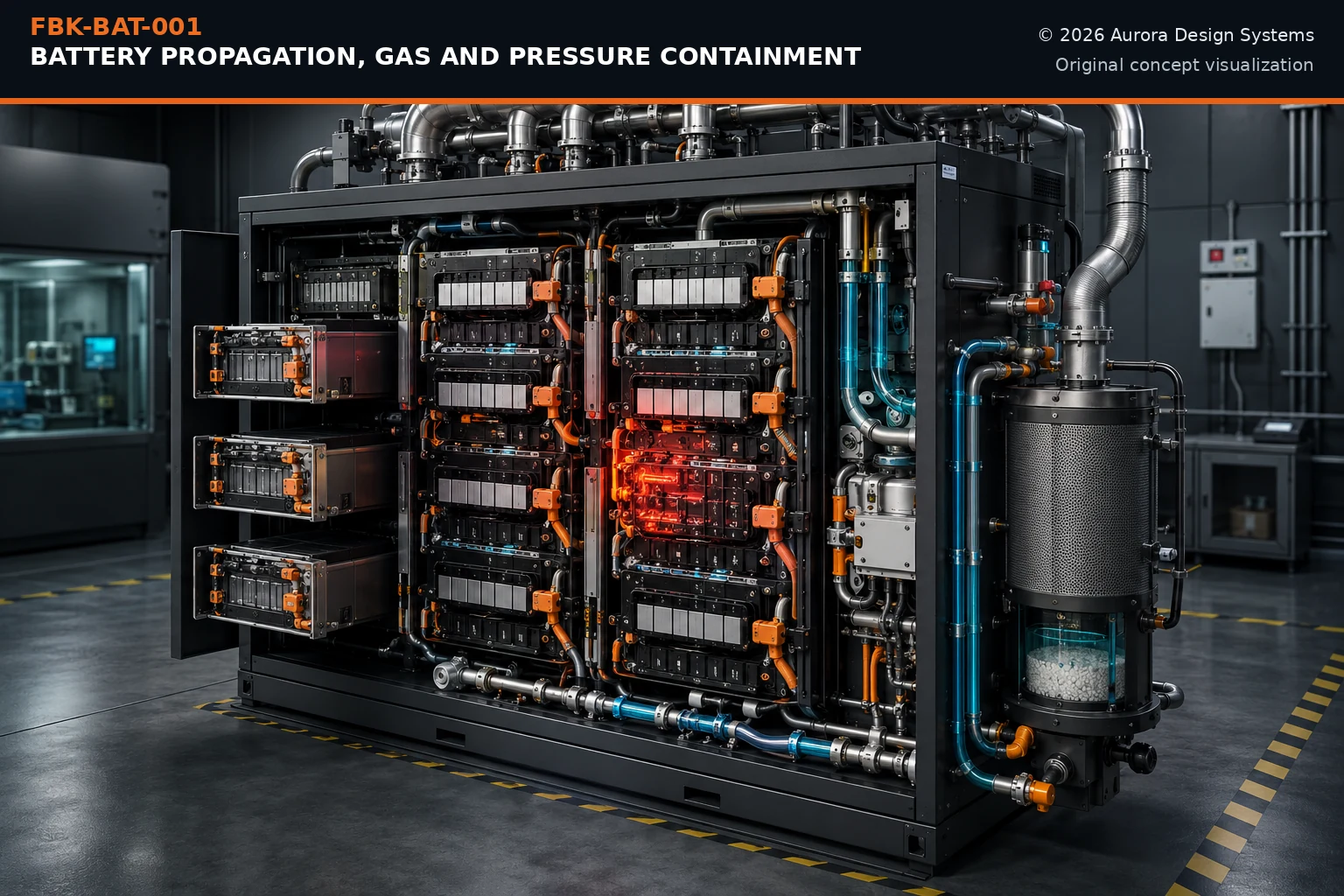 Battery Propagation, Gas and Pressure Containment concept visualization