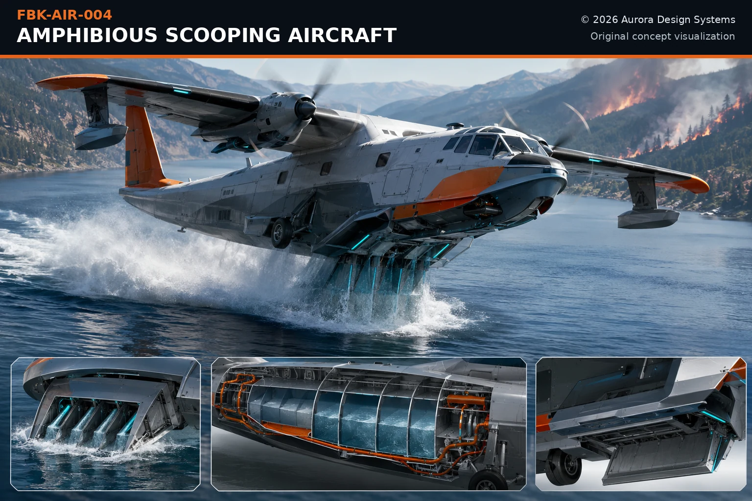 Amphibious Scooping Aircraft concept visualization