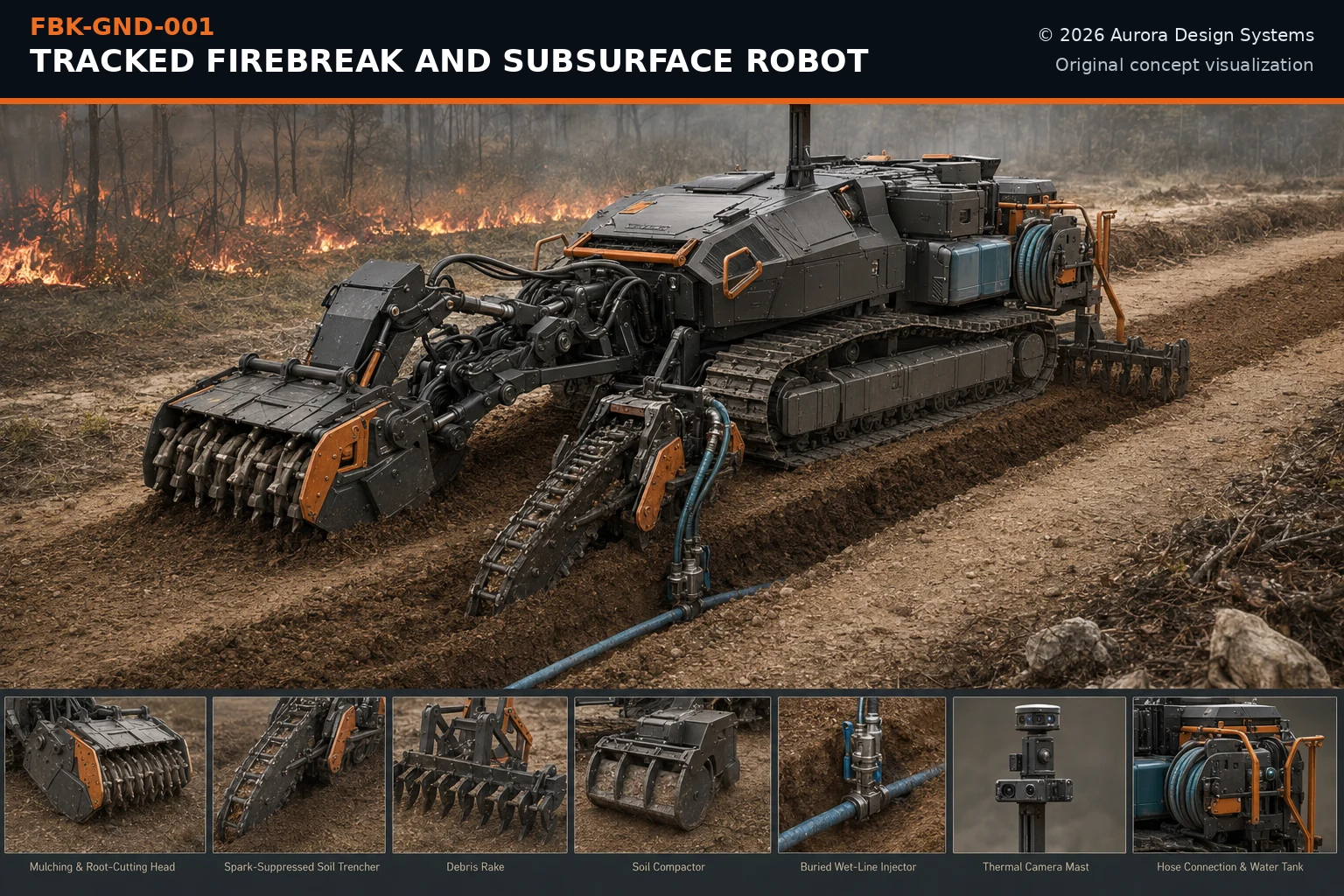Tracked Firebreak and Subsurface Robot concept visualization