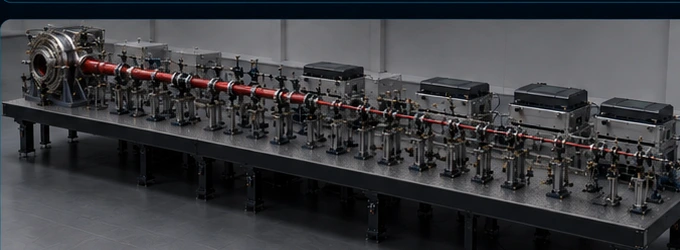 Representative overall optical rail and beamline assembly rendering.
