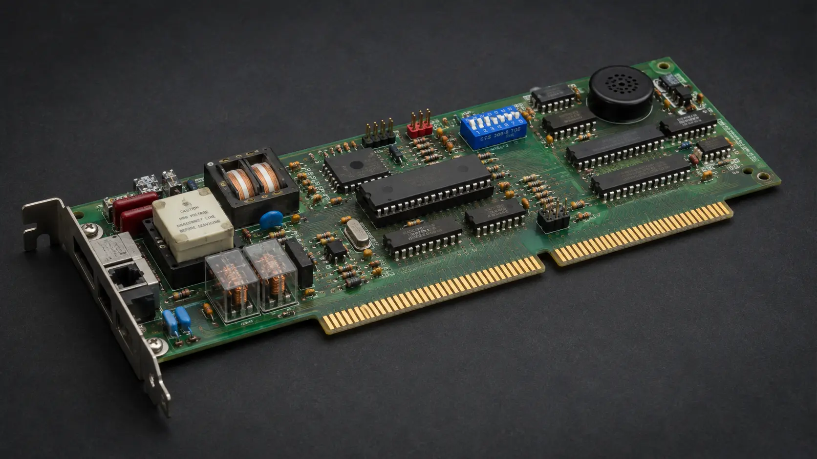 Representative CompuCom 9600-bit-per-second internal modem for a 16-bit ISA slot