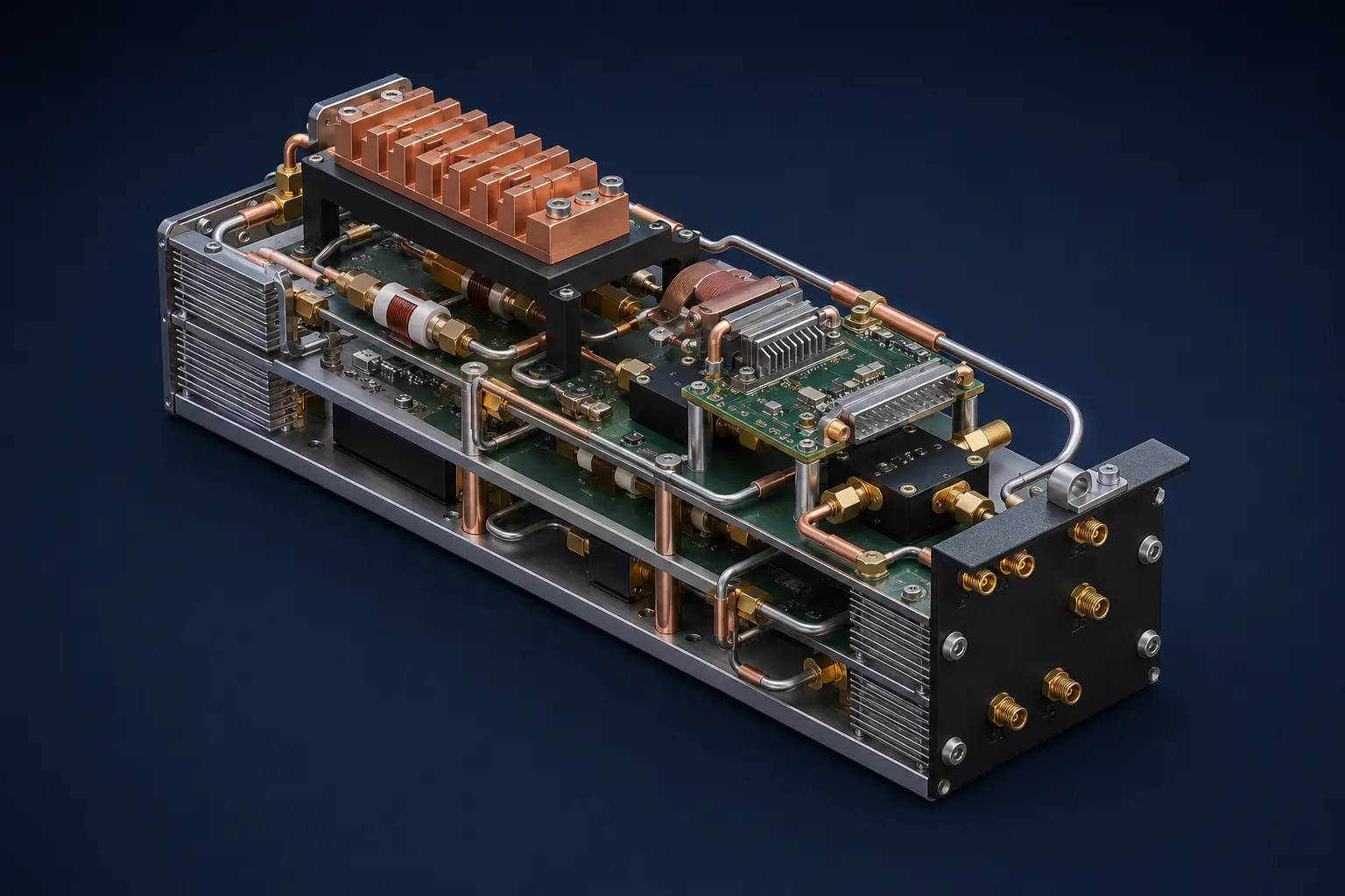 High-resolution rendering of Evan Coffield's complete RF electronics transmitter physical layout